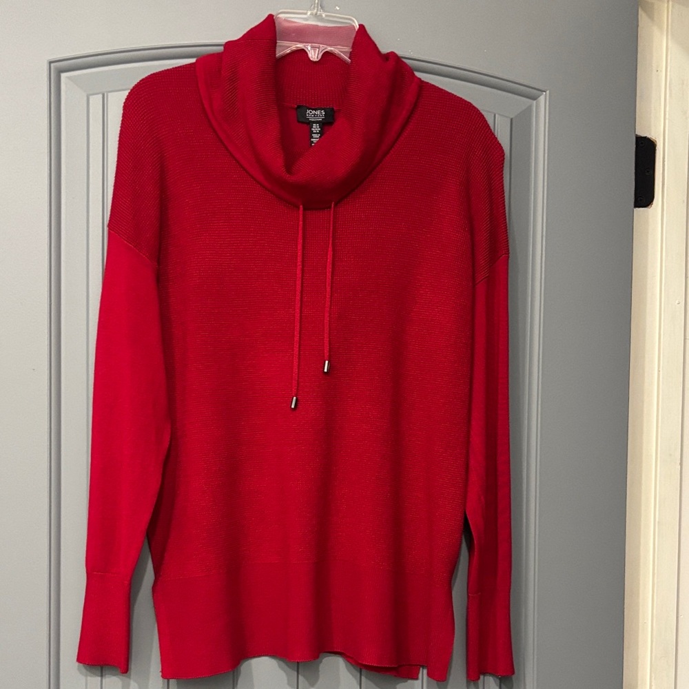 NWT Jones New York Red Cowl Neck Sweater w/adjustable strings